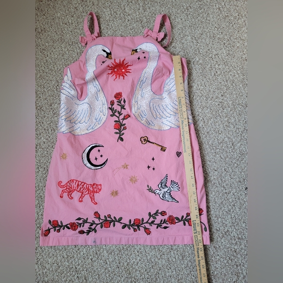 Anthropologie Embroidered Mini Cotton Dress.  Swans On The Front - Picture 12 of 13